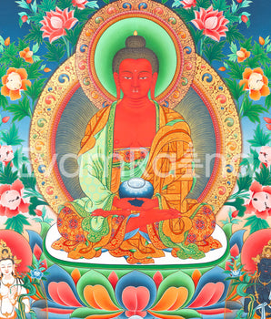 Amitabha Buddha Followed By Other Bodhisattvas | Tibetan Buddhist Thangka Art |