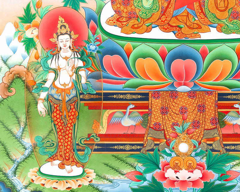 Amitabha Buddha Followed By Other Bodhisattvas | Tibetan Buddhist Thangka Art |