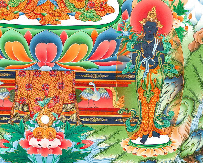 Amitabha Buddha Followed By Other Bodhisattvas | Tibetan Buddhist Thangka Art |