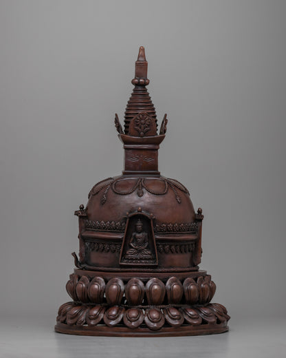 Copper Oxidized Tibetan Stupa | Buddhist Cultural Artifact