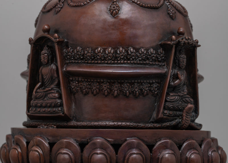 Copper Oxidized Tibetan Stupa | Buddhist Cultural Artifact