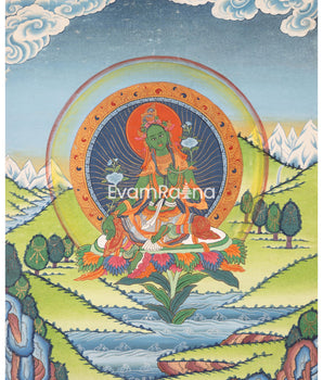 Traditional Green Tara Thangka | Original Hand-Painted Healing Female Deity | Healing Tara Painting |Wall Hanging Yoga Meditation Canvas Art