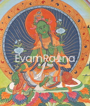 Traditional Green Tara Thangka | Original Hand-Painted Healing Female Deity | Healing Tara Painting |Wall Hanging Yoga Meditation Canvas Art