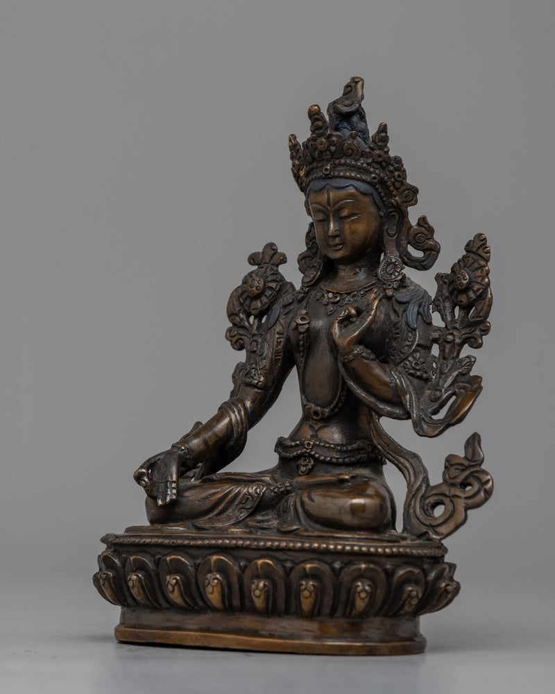 Oxidized Copper White Tara Statue |  Copper White Tara Statue with Oxidized Finish