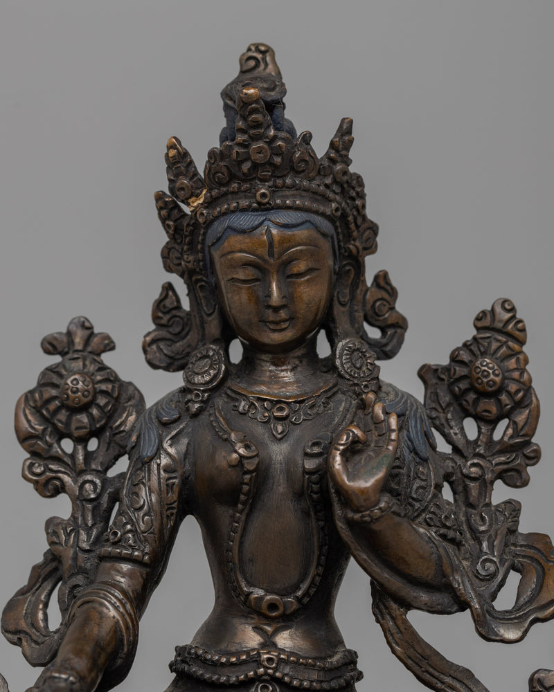 Oxidized Copper White Tara Statue |  Copper White Tara Statue with Oxidized Finish