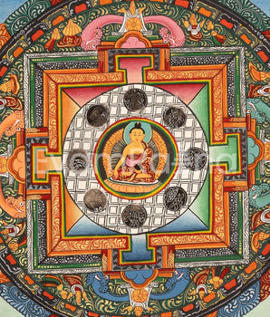 Vintage Shakyamuni Buddha Mandala | Tibetan Thangka for Enlightenment