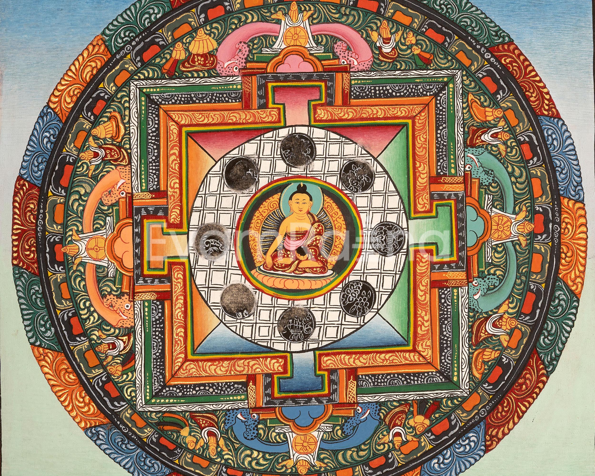 Vintage Shakyamuni Buddha Mandala | Tibetan Thangka for Enlightenment