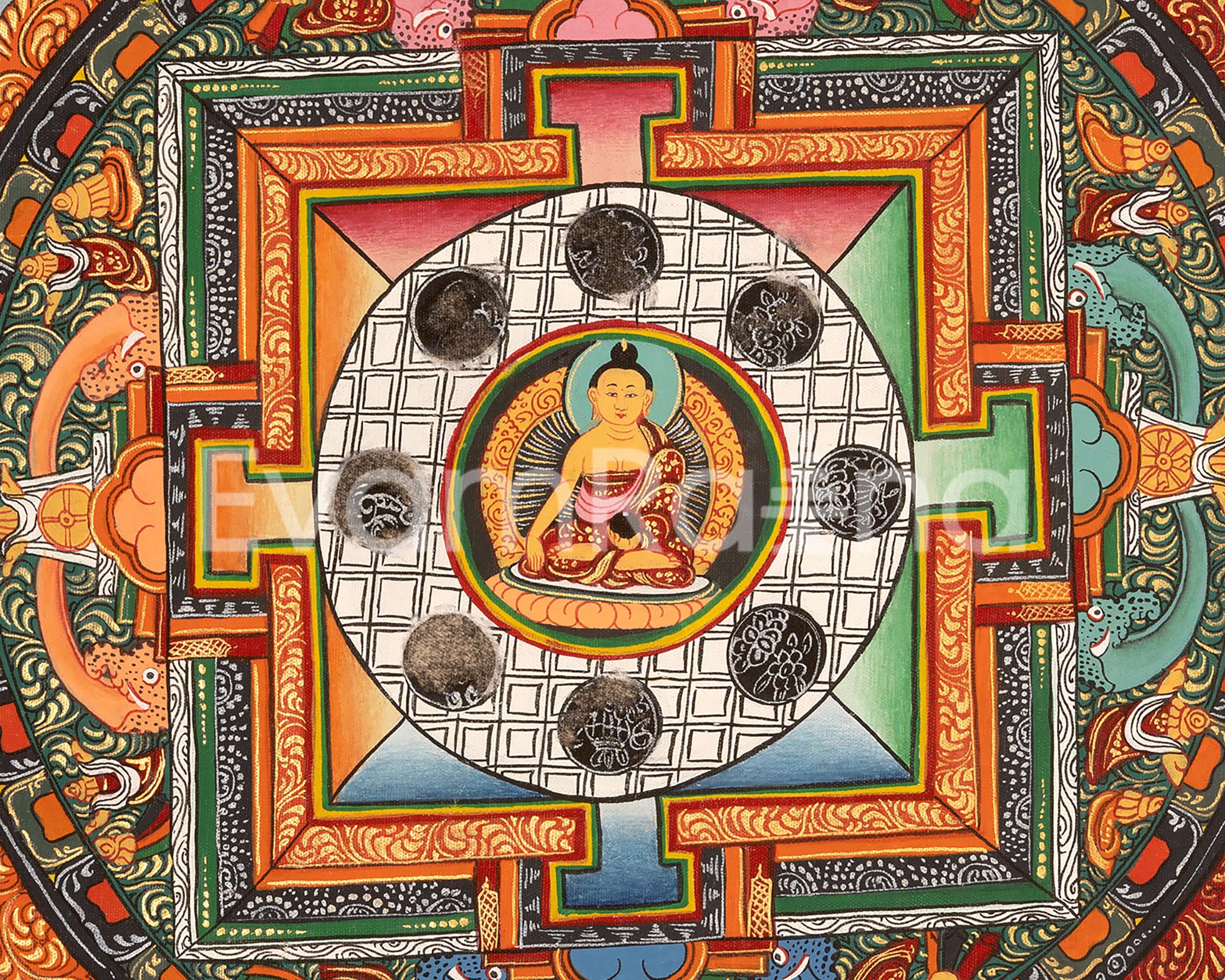 Vintage Shakyamuni Buddha Mandala | Tibetan Thangka for Enlightenment