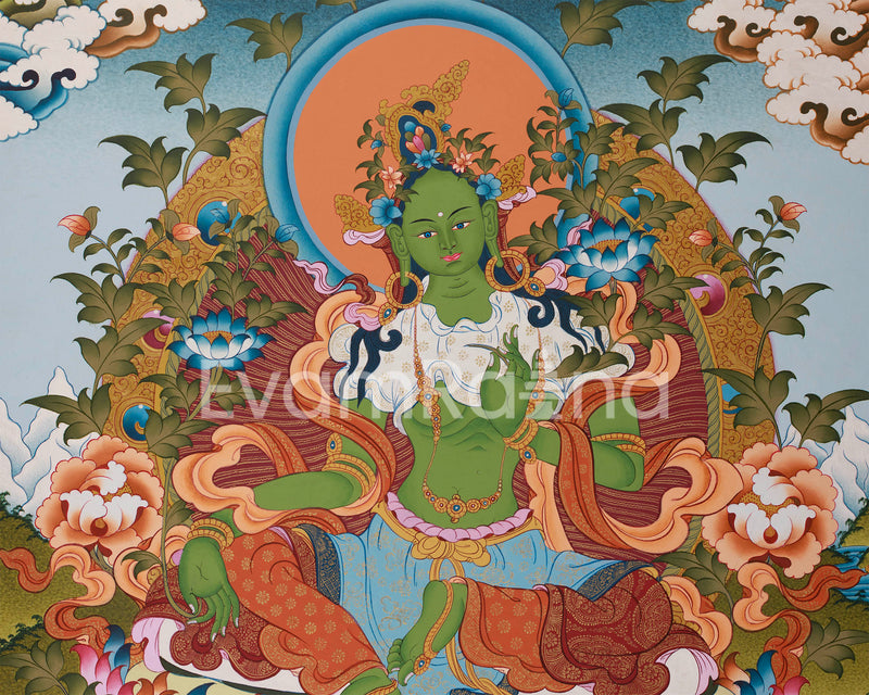 Religious Green Tara Thangka Painting | Mother of Liberation and Compassion