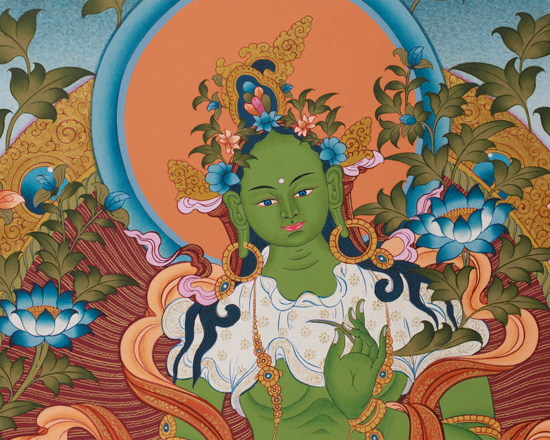 Religious Green Tara Thangka Painting | Mother of Liberation and Compassion