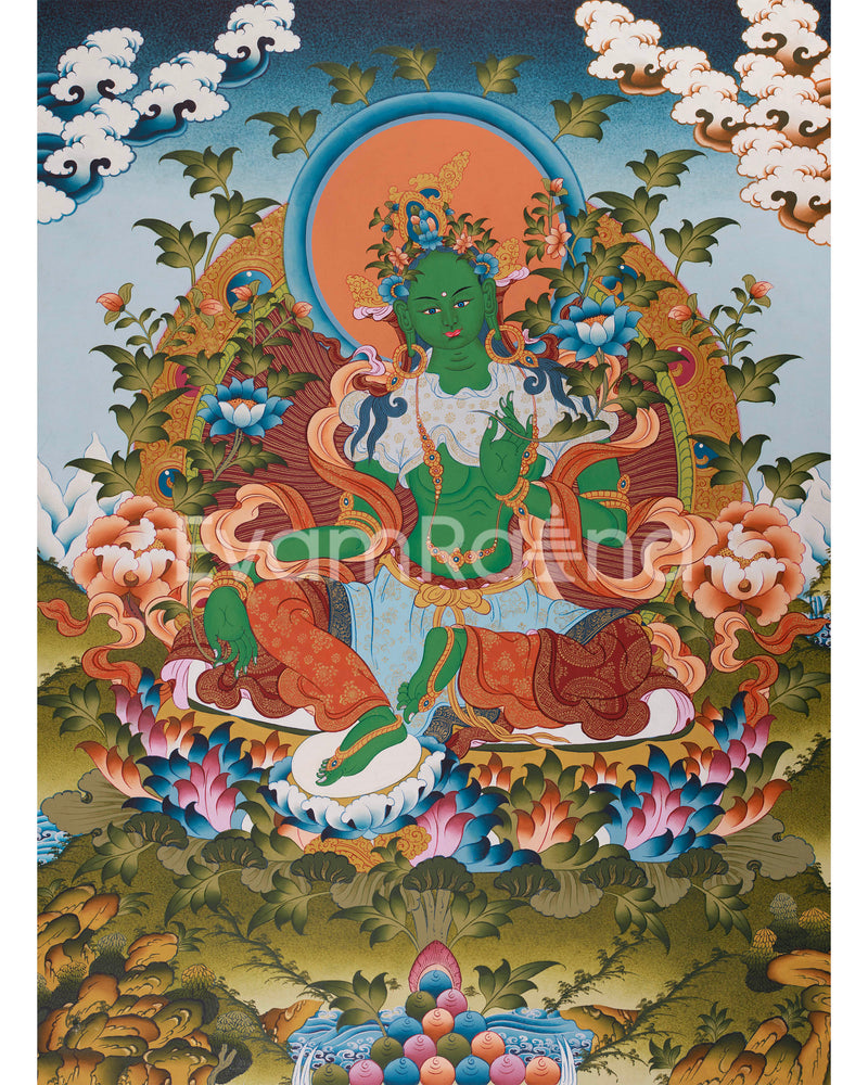 Religious Green Tara Thangka Painting | Mother of Liberation and Compassion