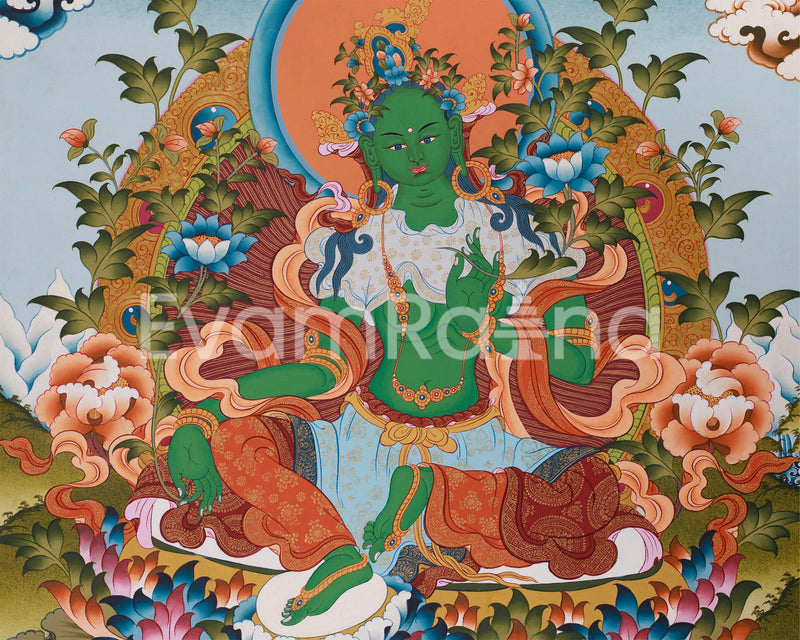 Religious Green Tara Thangka Painting | Mother of Liberation and Compassion