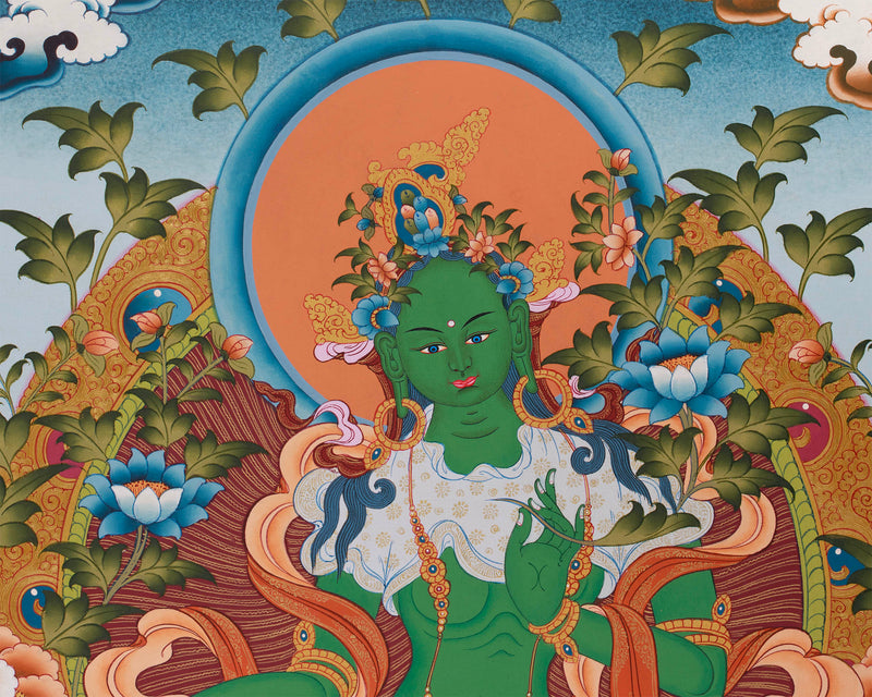 Religious Green Tara Thangka Painting | Mother of Liberation and Compassion