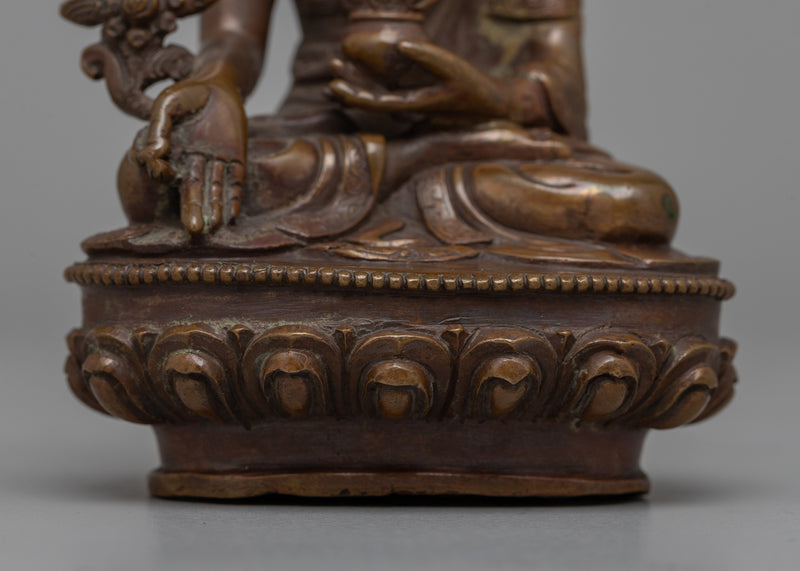 Oxidized Copper Medicine Buddha Statue | Traditional Buddhist Healing Icon