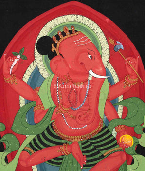 Traditional Newari Paubha Print Of Shri Ganesh | Lord Ganesha The Remover Of Obstacles Wall Hanging