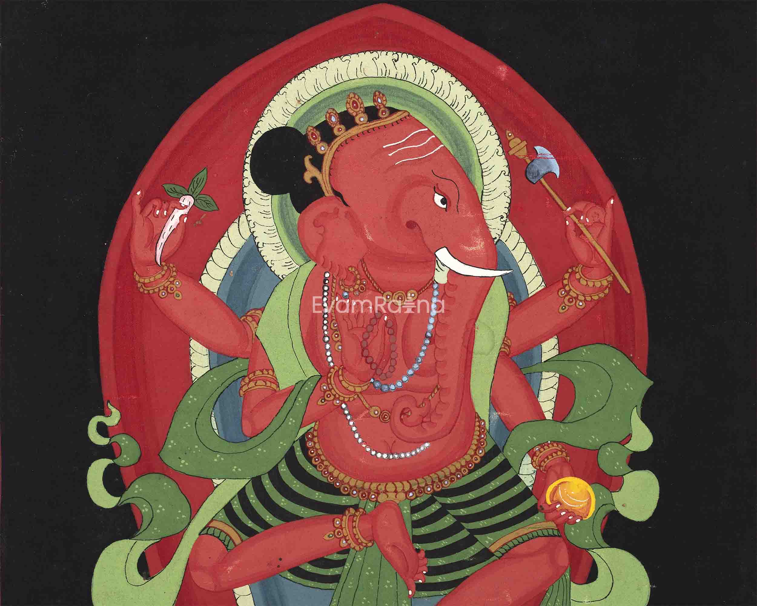 Traditional Newari Paubha Print Of Shri Ganesh | Lord Ganesha The Remover Of Obstacles Wall Hanging