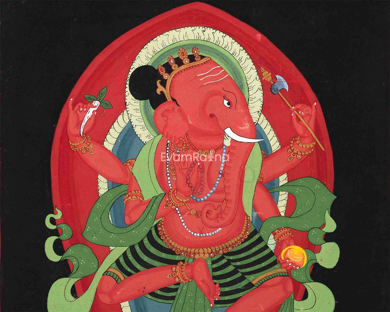 Traditional Newari Paubha Print Of Shri Ganesh | Lord Ganesha The Remover Of Obstacles Wall Hanging