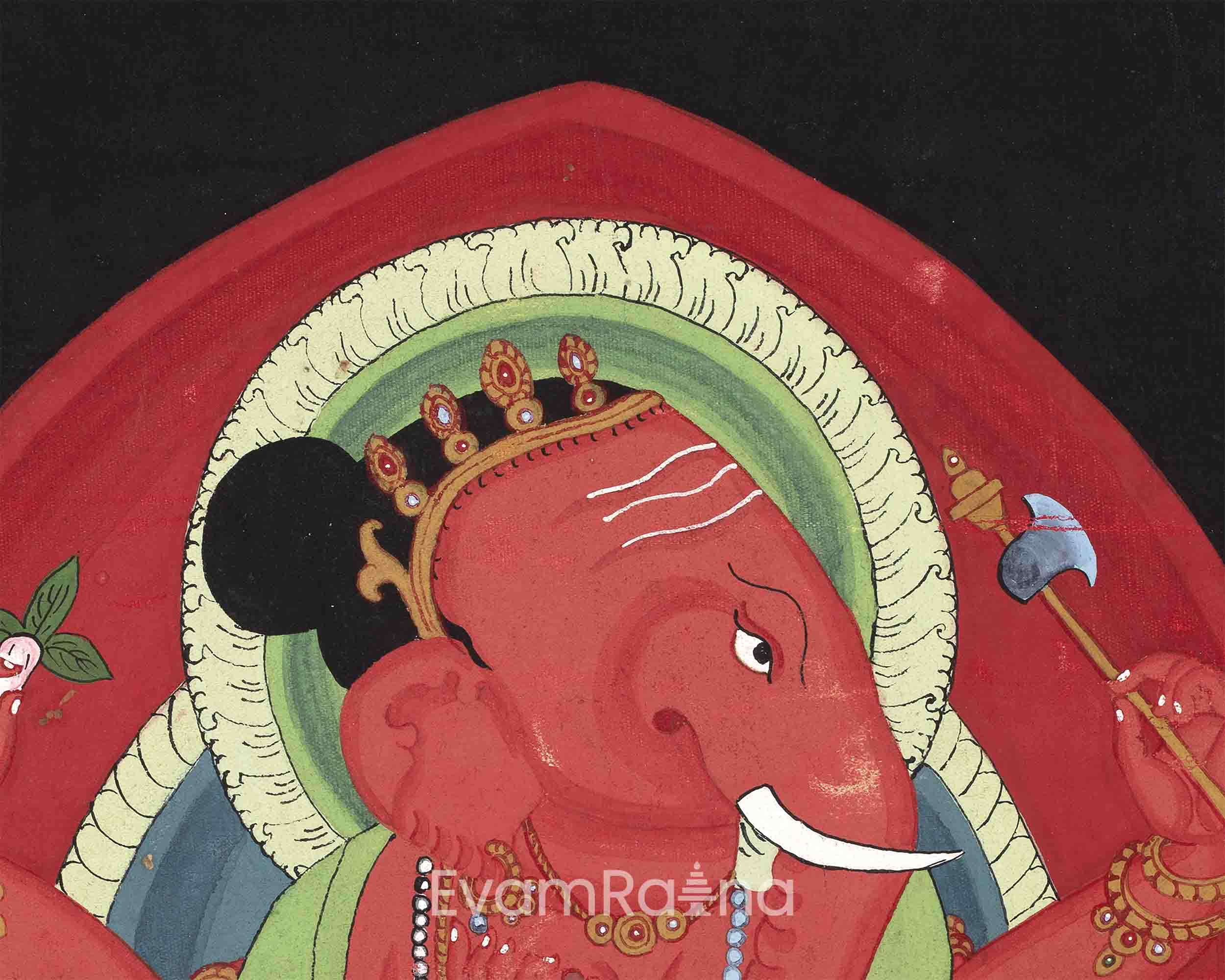 Traditional Newari Paubha Print Of Shri Ganesh | Lord Ganesha The Remover Of Obstacles Wall Hanging