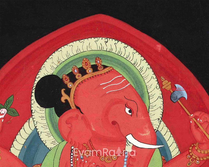 Traditional Newari Paubha Print Of Shri Ganesh | Lord Ganesha The Remover Of Obstacles Wall Hanging