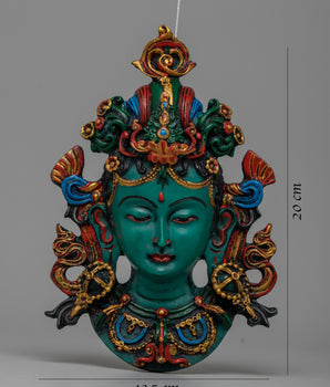 Green Tara Wall Hanging Face Mask | Traditional Tibetan Deity Art