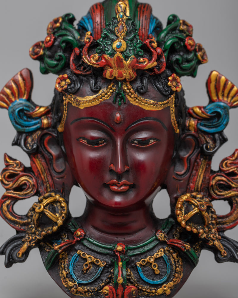 Green Tara Wall Hanging Mask | Handcrafted Meditation and Protection Symbol