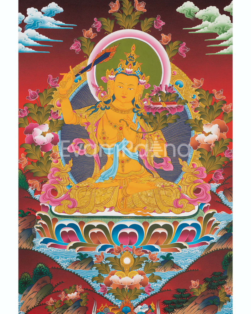 Original Hand-Painted Manjushree Thangka Art | Wisdom Deity