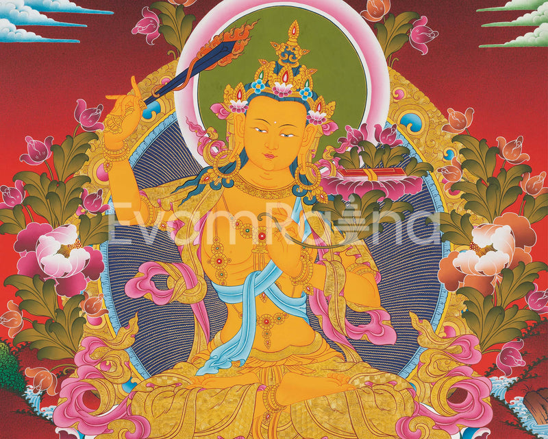 Original Hand-Painted Manjushree Thangka Art | Wisdom Deity