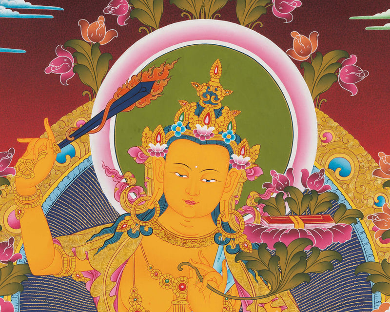 Original Hand-Painted Manjushree Thangka Art | Wisdom Deity