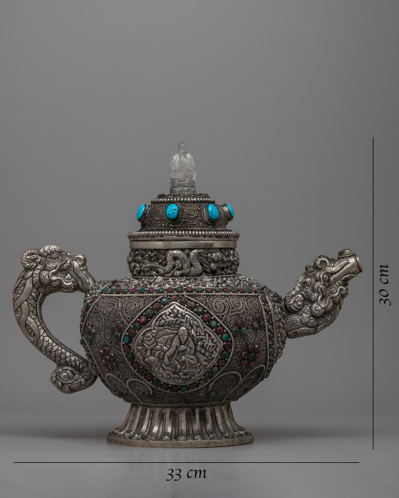 Silver Plated Tibetan Ritual Kettle | Traditional Buddhist Ceremony TeaPot | Offered in Set or Single