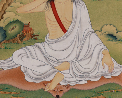 Tibetan Siddha Milarepa Thangka | Buddhist Art of the Enlightened Yogi