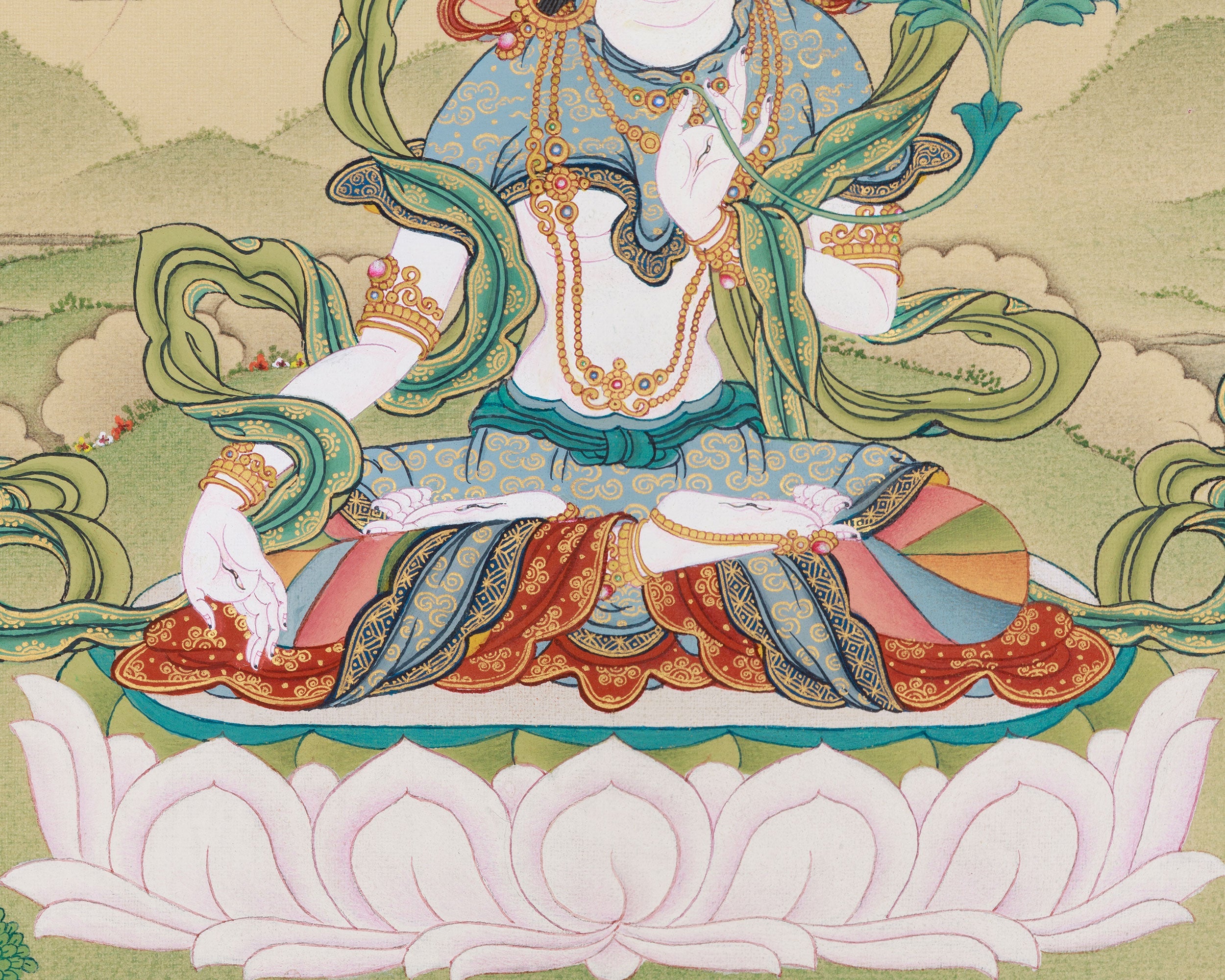 Tibetan Goddess White Tara With Amitabha Buddha | Longevity and Spiritual Protection Deity
