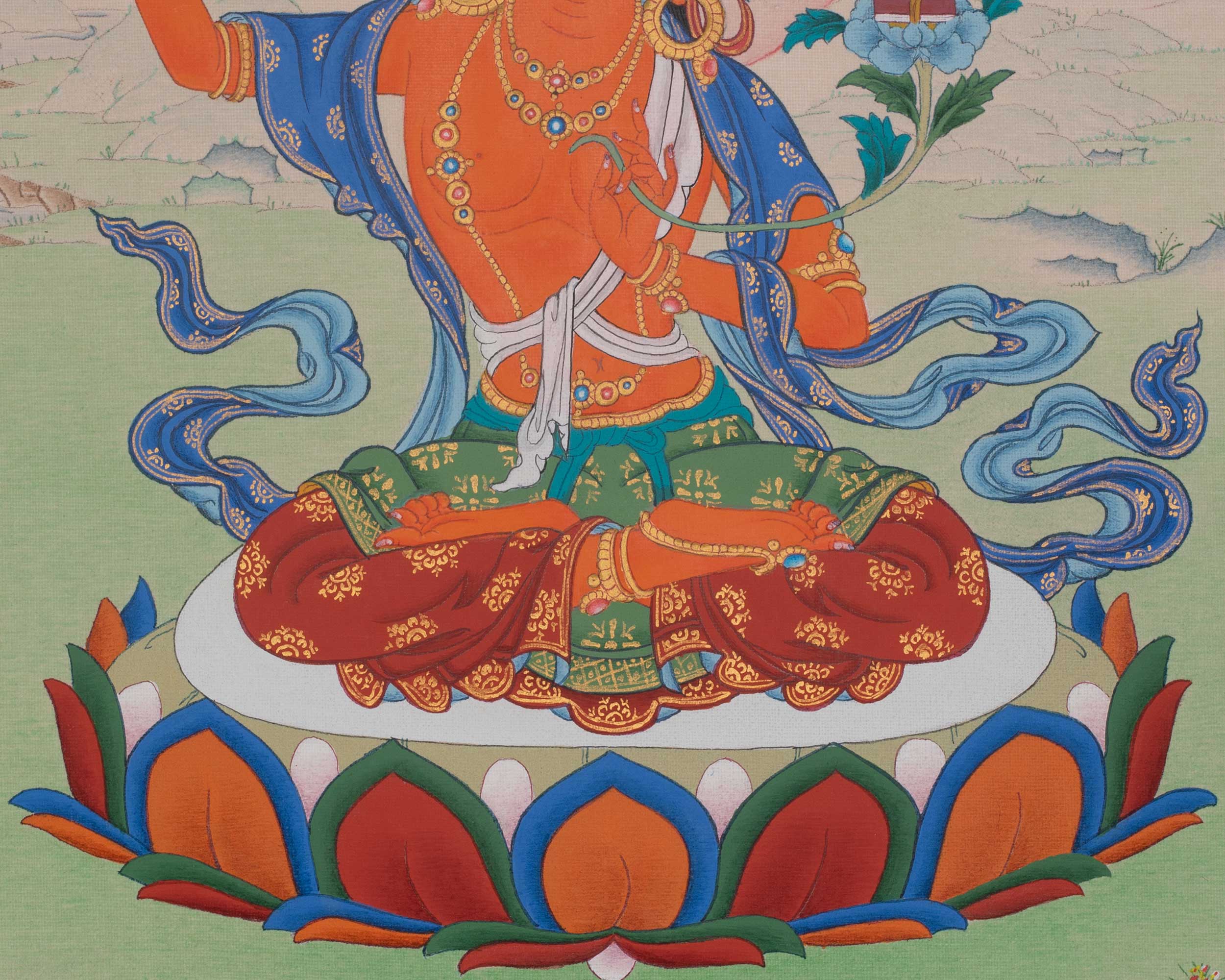 Manjushri Devotional Thangka | Sword of Wisdom | Thangka Painting