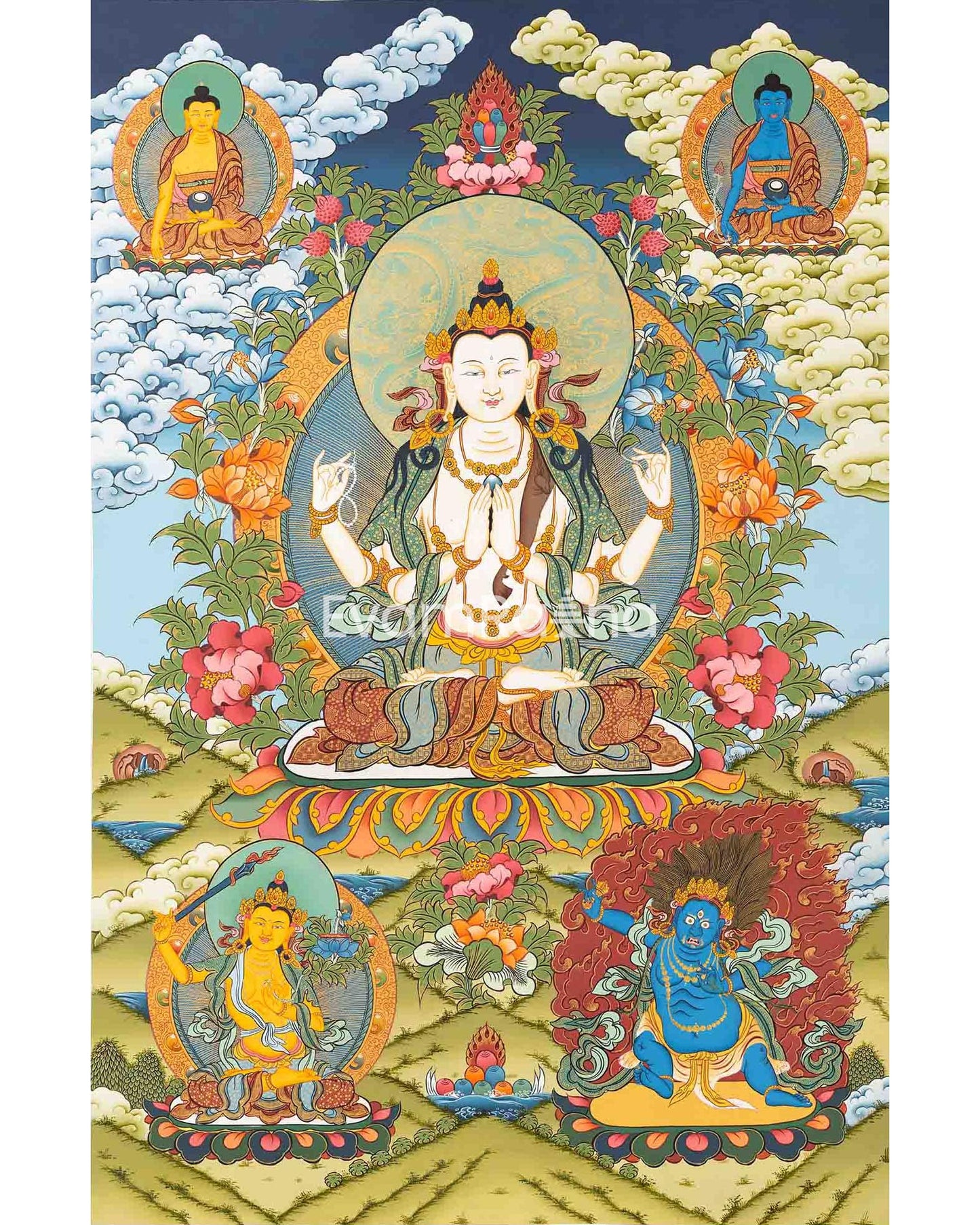 4 Armed Chengrezig Thangka