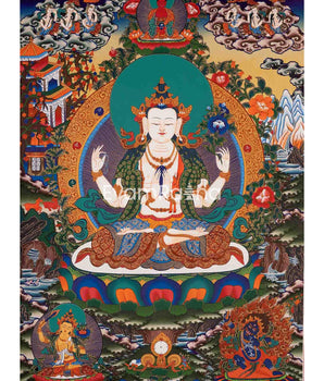 4 Armed Chengrezig Thangka