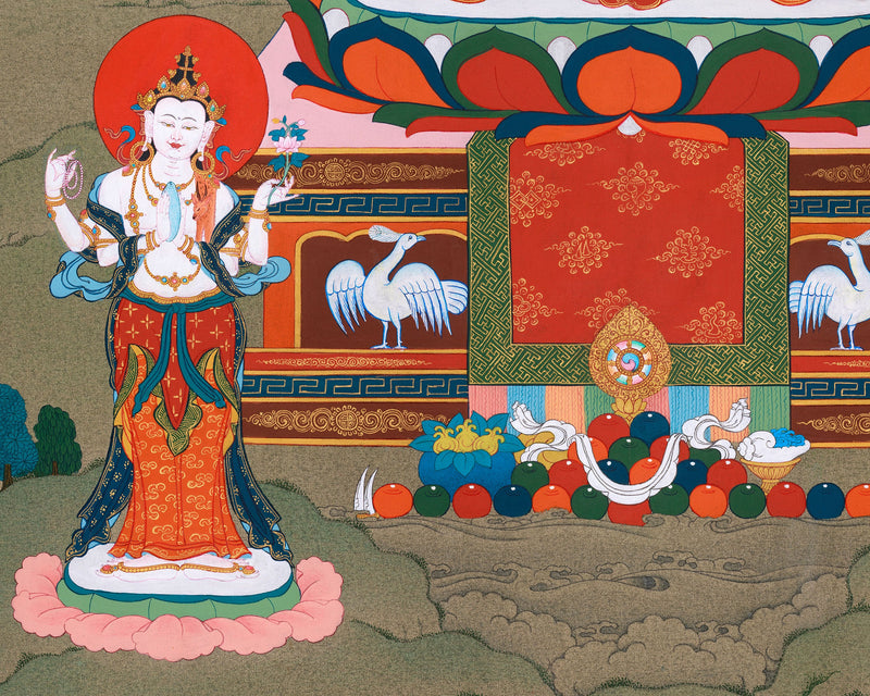 Buddha of Infinite Light, Amitabha Thangka - Chenresig and Vajrasattva Bodhisattvas