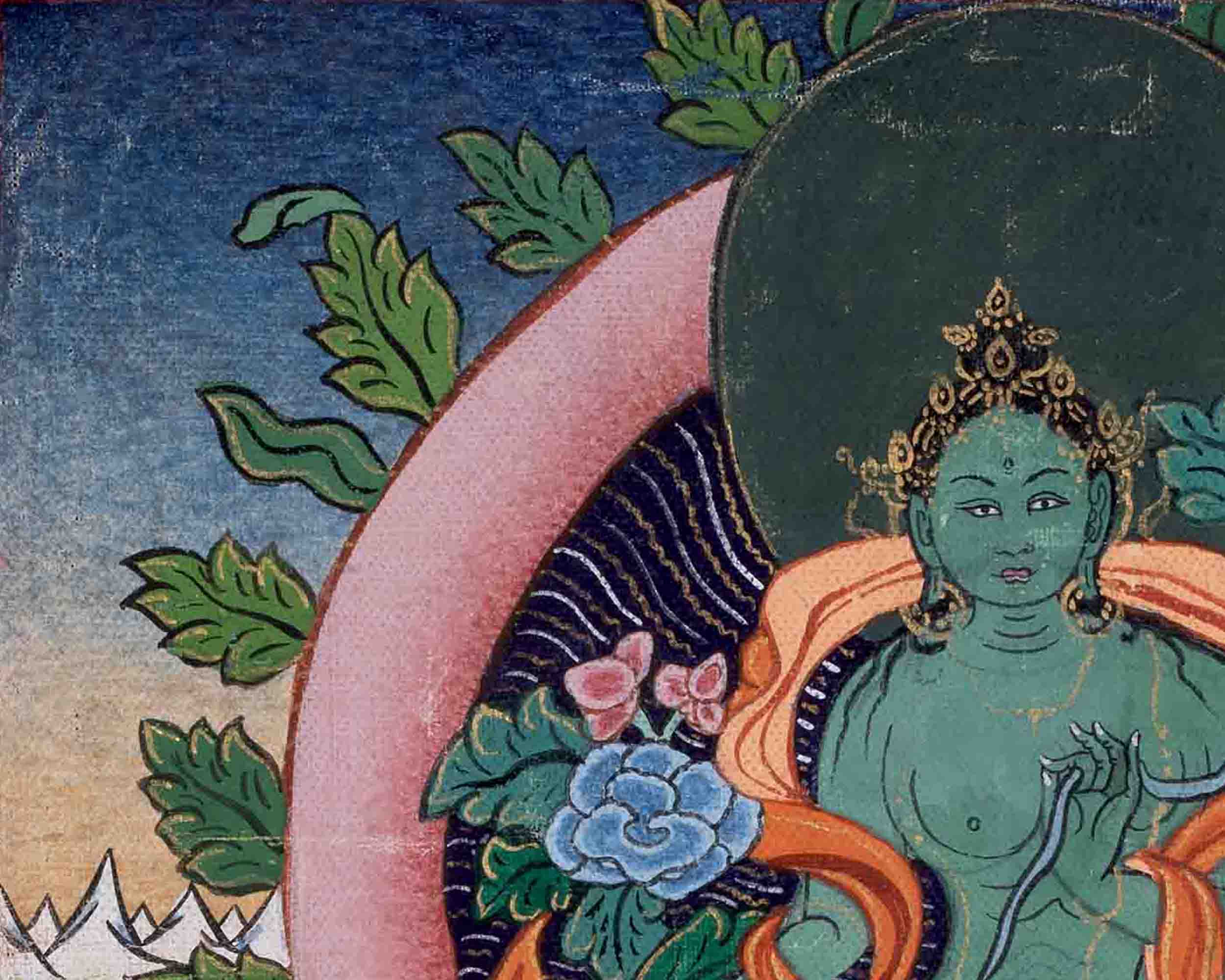 Vintage Green Tara Thangka | Goddess Art