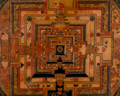 Oil Varnished Kalachakra Mandala | Tibetan Thangka Painting