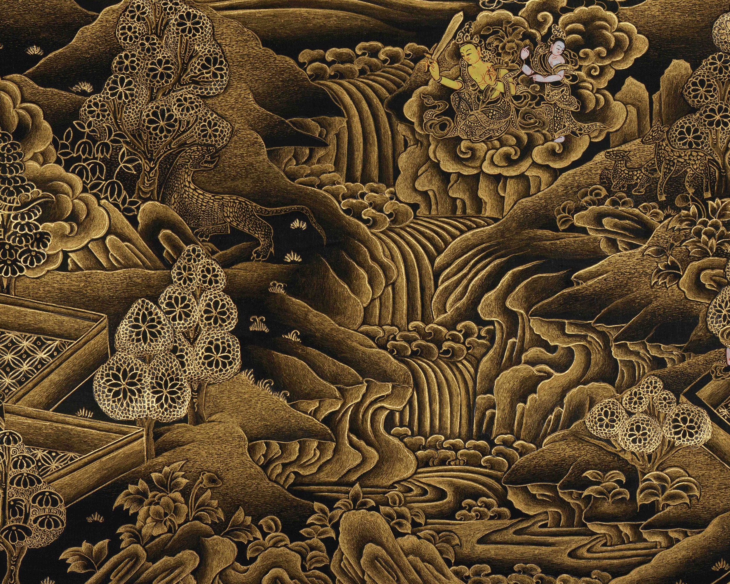 Traditional Vajrayana Buddhist Manjushri | Bodhisattva of Wisdom with 24K Gold
