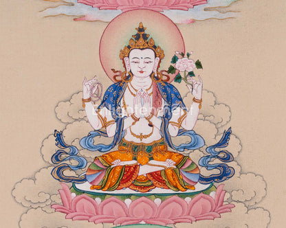 Guru Rinpoche with Chenrezig and Amitabha Buddha Thangka