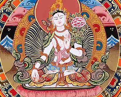 White Tara Mantra Mandala Thangka | Sacred Thangka Painting