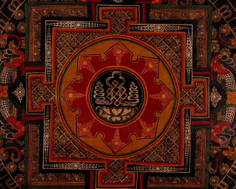 Oil Varnished Endless Knot Mandala Thangka | Hand Painted Mandala Art