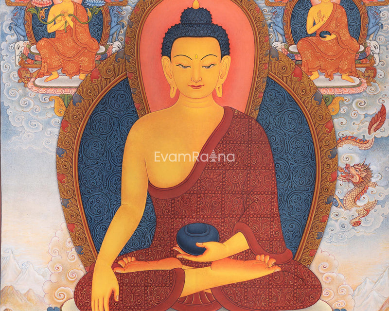 Traditional Buddha Shakyamuni Thangka Print | Peaceful Deity | Home Decor