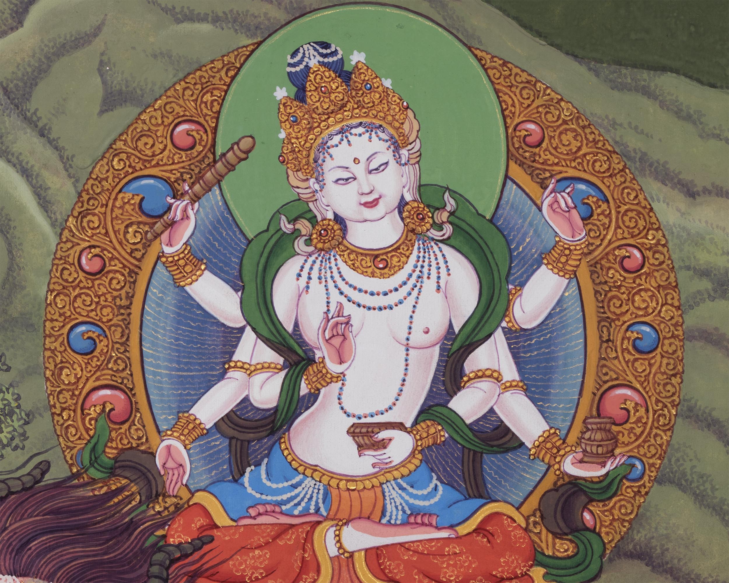 Mother Tara Traditional Thangka Print | The Female Buddha Depiction On A Newari Poster