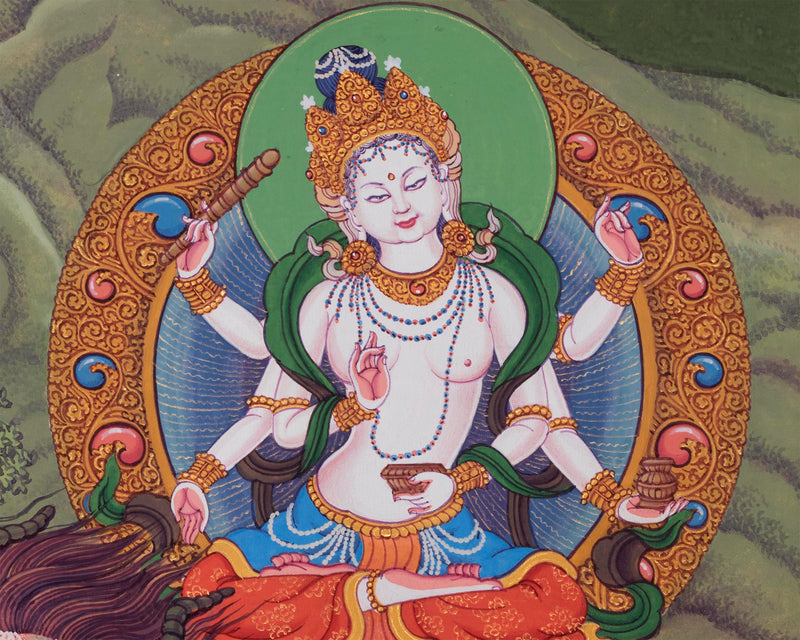 Mother Tara Traditional Thangka Print | The Female Buddha Depiction On A Newari Poster