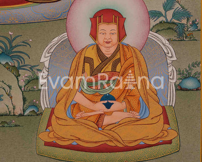 Guru Marpa, Milarepa, and Je Tsongkhapa Thangka | Tibetan Buddhist Masters Artwork