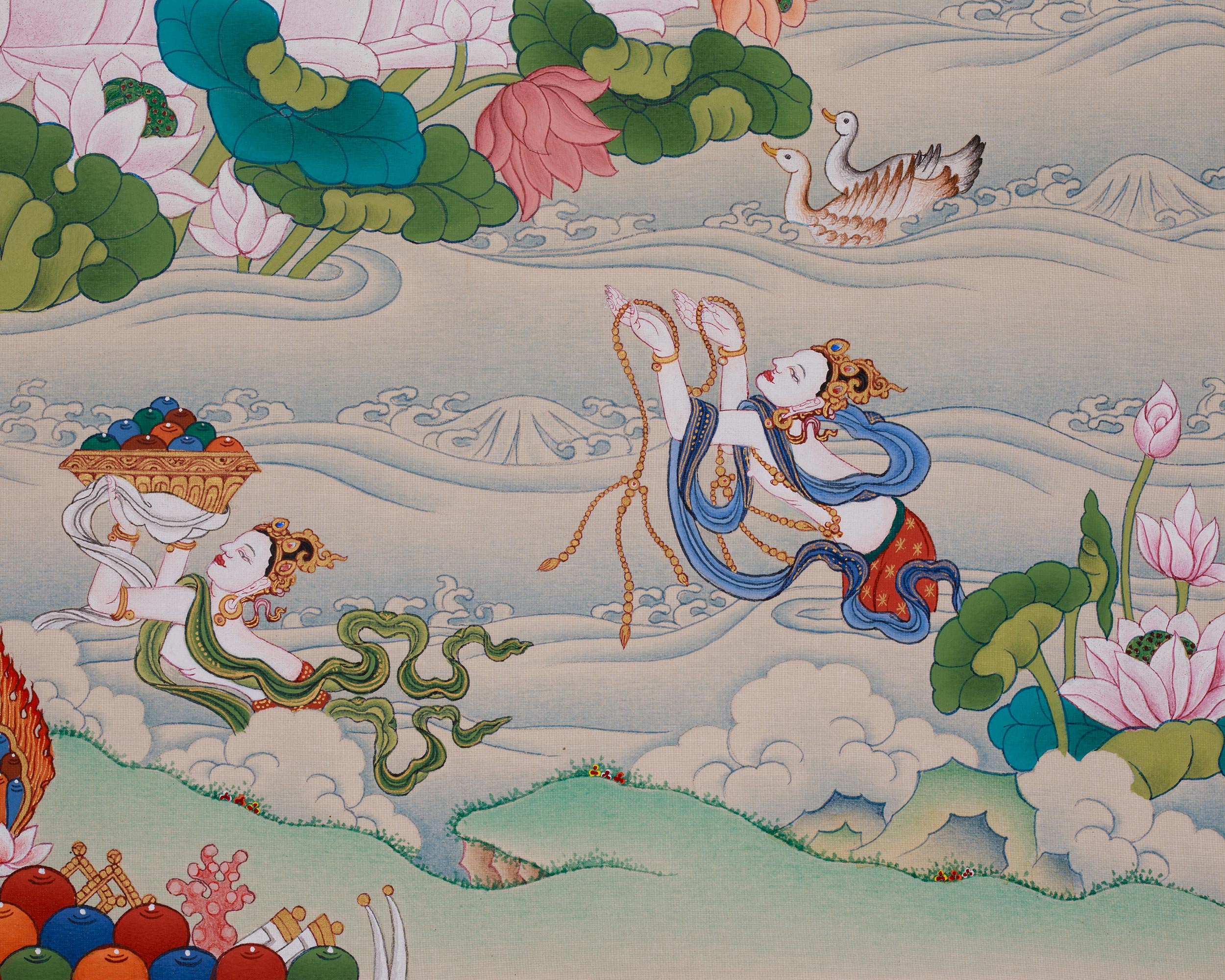 Sacred Thangka Of Four-Armed Chenrezig | Avalokiteshvara Art | Meditation Altar