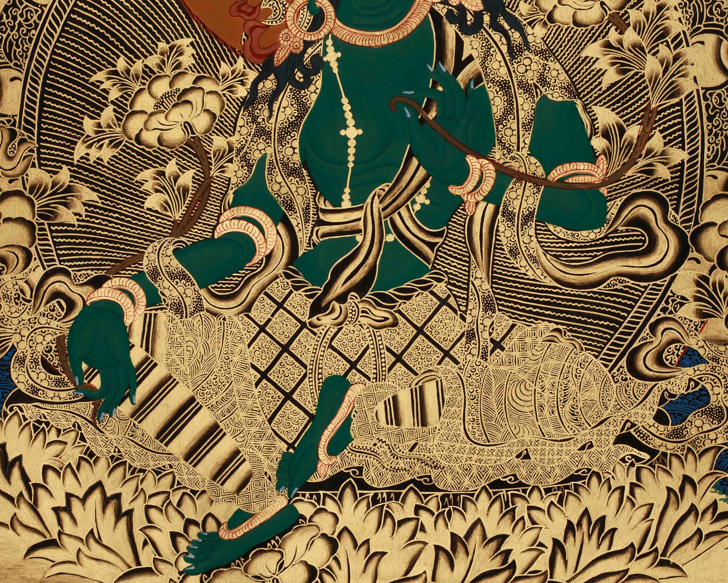 Mother Green Tara Healing Art | Tibetan Buddhist Thangka| Sacred Art Of Wisdom & Swift Blessings