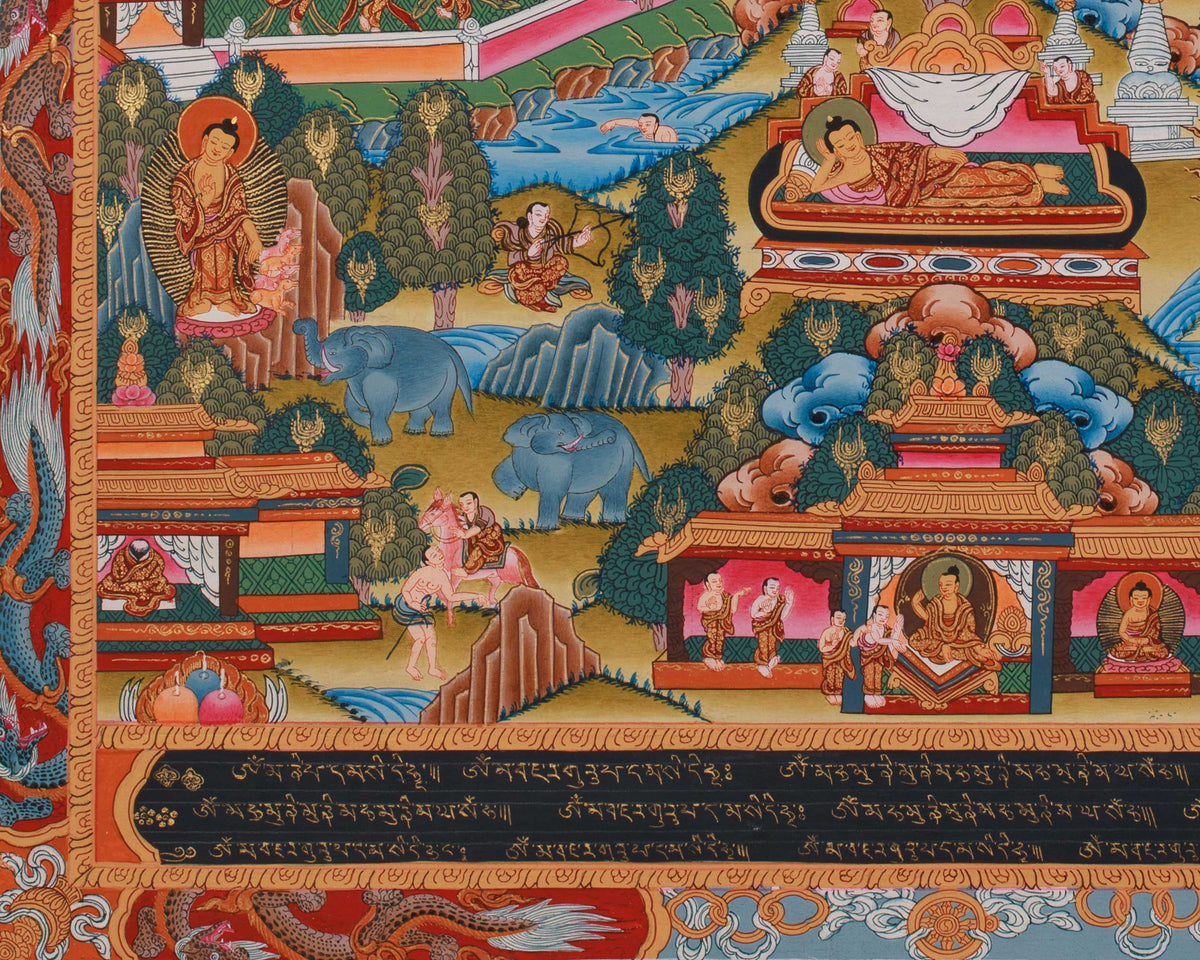 Traditional Thangka of Buddha's Life Story | Journey From Birth to Enlightenment