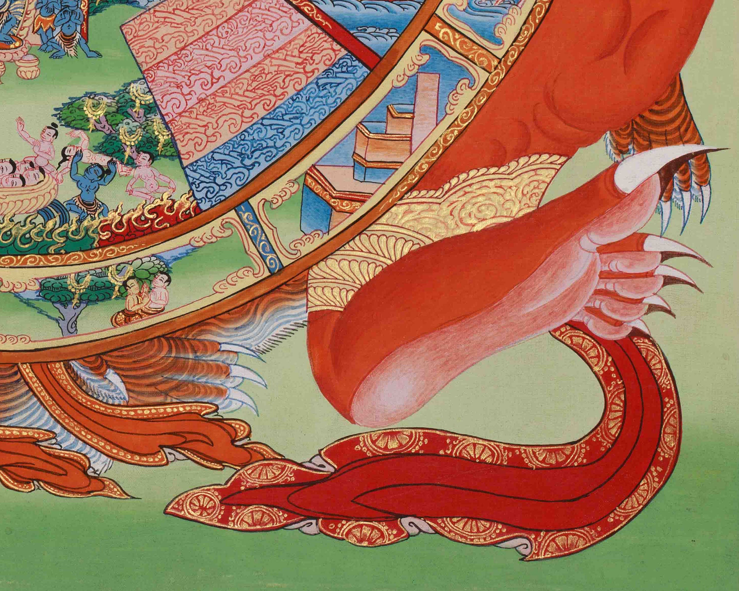 Tibetan Wheel of Life Art | Buddhist Samsara Wall Decor | Bhavachakra Thangka