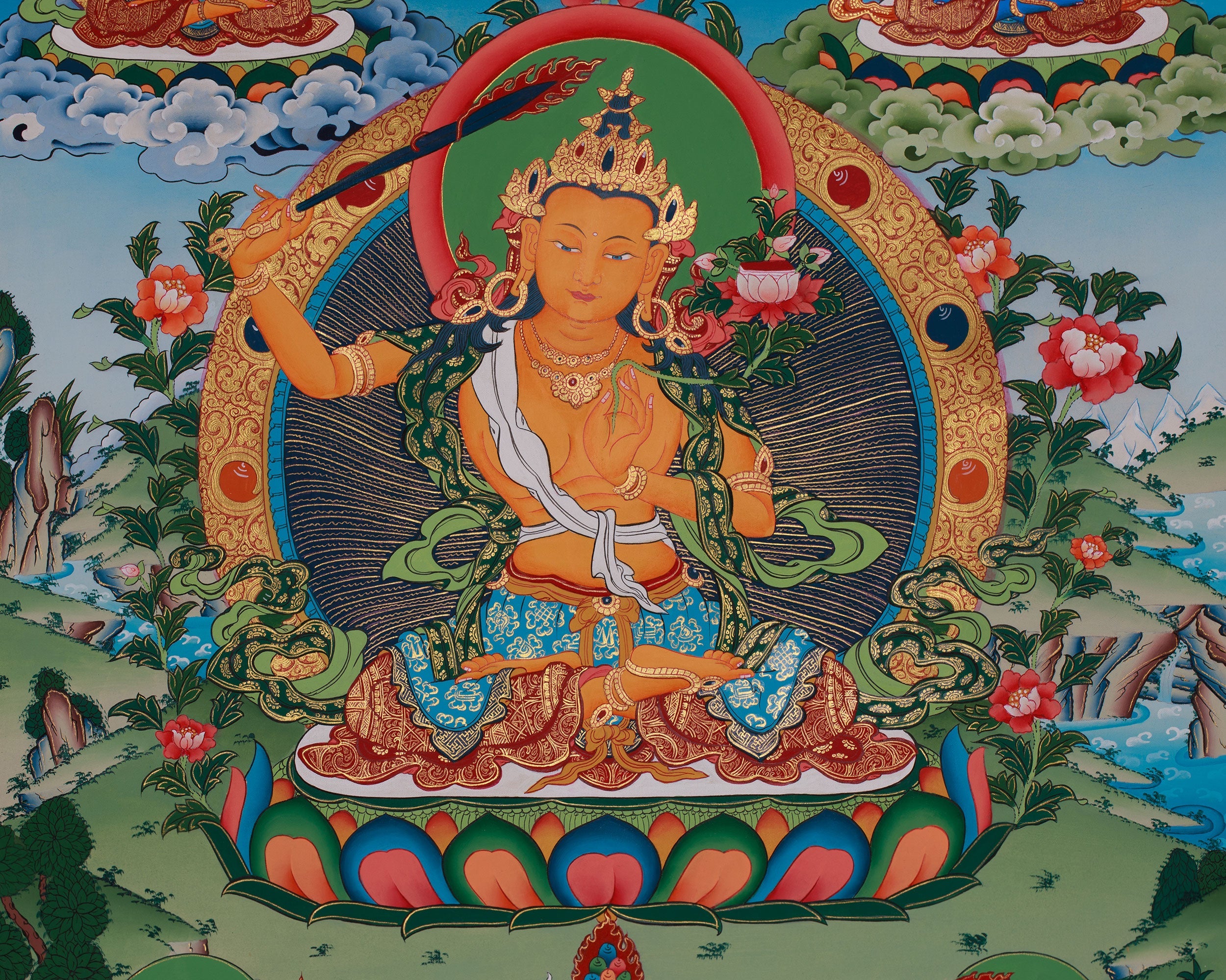Five Manjushri Thangka | Depiction of Wisdom in Five Divine Forms